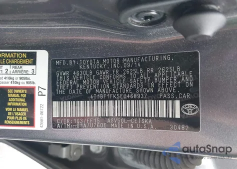 2014 Toyota Camry Se from USA, damaged, VIN 4T1BF1FK5EU468937